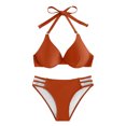 thumbnail image 6 of LEBONYARD Retro High Waist Bikini Set Two Piece Swimwear for Women Vintage Style,Women Solid Color Blackless Strap Bikini Swimsuit Orange M, 6 of 8