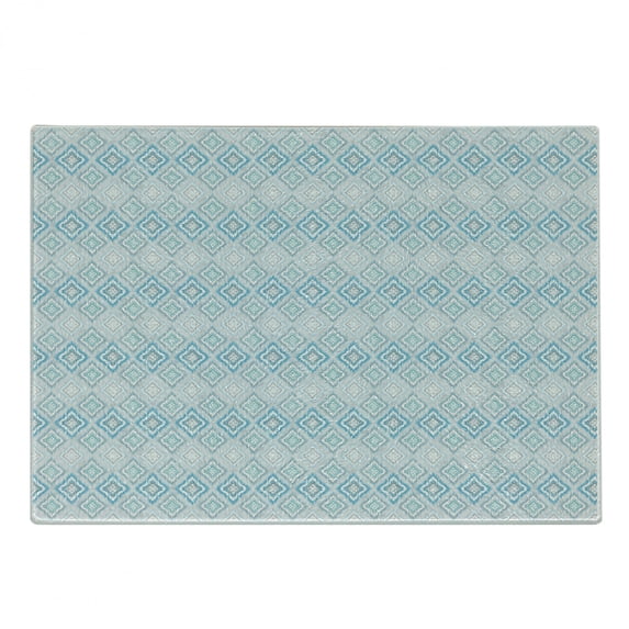 Ikat Cutting Board, Pale Colored Geometric Aztec Pattern Traditional Peruvian Culture Elements, Decorative Tempered Glass Cutting and Serving Board, Small Size, Grey White Sky Blue, by Ambesonne