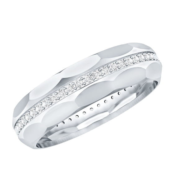 Rosec Jewels 3/4 CT Round Shape Natural Diamond Eternity Ring for Women, Diamond Textured Band Ring - April Birthstone Ring, 925 Sterling Silver, US 4.00