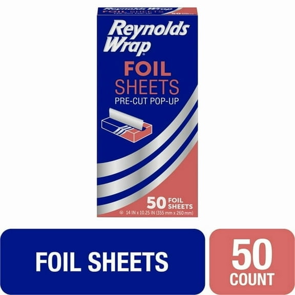 (2 pack) Reynolds Wrap Pre-Cut Pop-Up Aluminum Foil Sheets, 14 x 10.25 inches, 50 Sheets