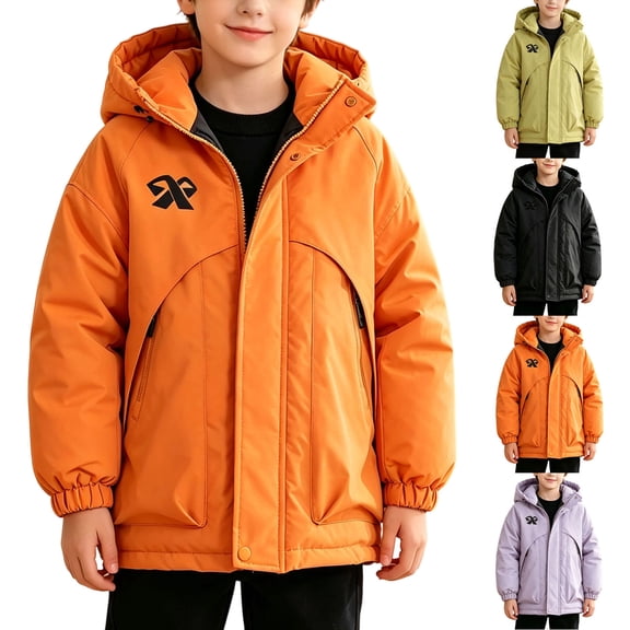 Lutiedan Boys Warm Winter Jacket Thick Fleece Full Zip Hooded Snow Coat Outdoor Windproof Casual Jacket with Pocket Size 5-15