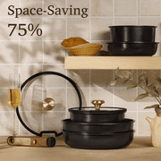 CAROTE 21-Piece Ceramic Cookware Set , Nonstick Pots and Pans Set with Detachable Handle and Lids, Induction Compatible, Black