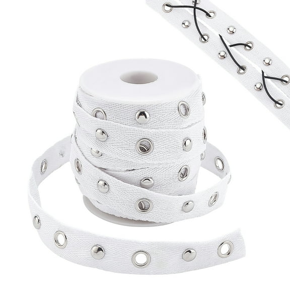 10 Yards Cotton Ribbons with Eyelet Rings for Garment Accessories White 3/4 inch(20mm) hole: 6mm