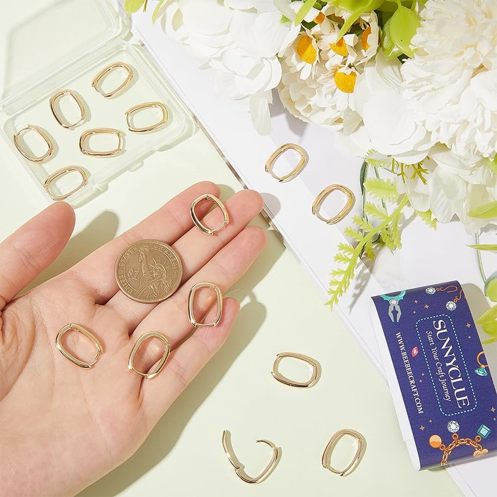 1 Box 20Pcs Real 18K Gold Plated Brass Earring Oval Hoops Hook Huggie Earrings Bulk Metal Round Ring Tiny Cartilage Hooks Hoop with Latch Back Closure for Jewelry Making DIY Crafts Supplies Gold
