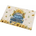 thumbnail image 2 of Shag Bath Rugs Blue Truck Farm Yellow Sunflower Plush Soft Fluffy Doormat Floor Carpet,Non-Slip Living Room Bedroom Kitchen Entryway Door Mats Country Plant Retro Linen, 2 of 6