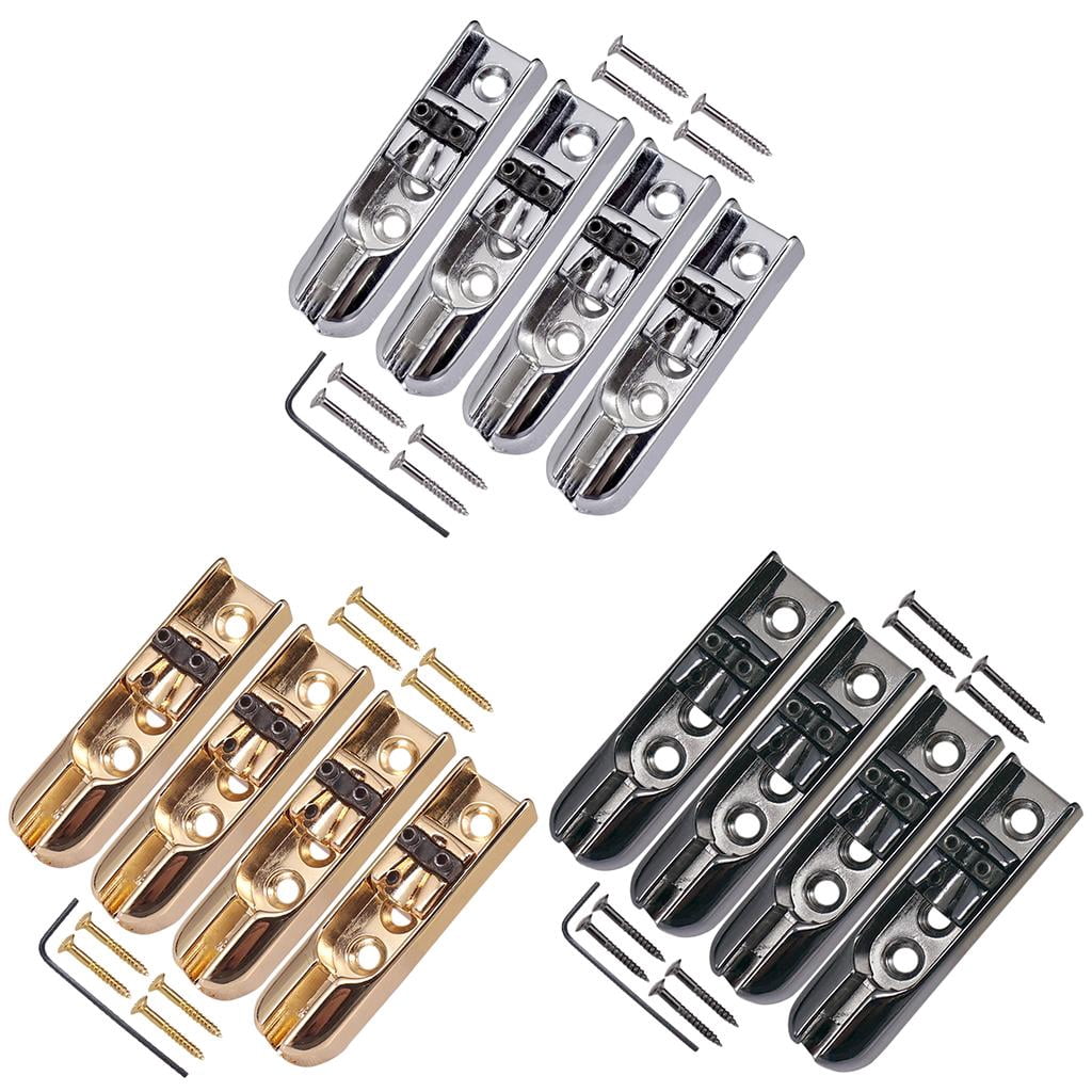 Dualoai 4PCS Bass Bridge W/ Screws For 4 String Electric Bass Guitar Accessories - gold,