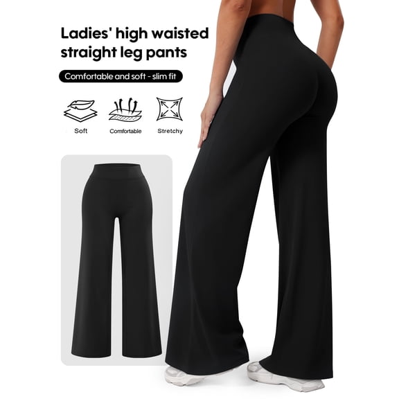 Women's High Waist Straight Wide Leg Yoga Pants, Hip Lifting Body Shaping Workout Fitness Trousers