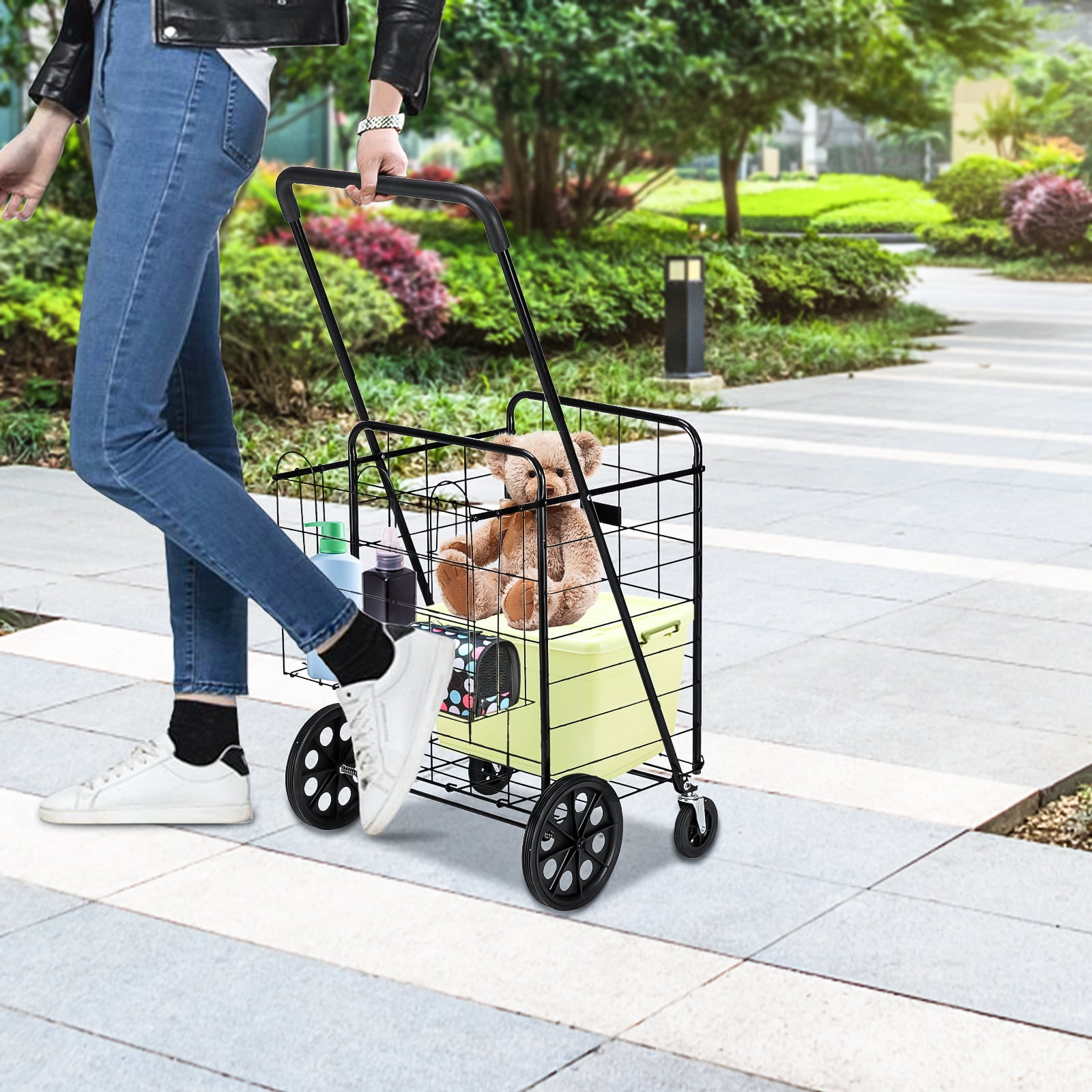 Private Jungle Grocery Practical Shopping Trolley, Luxury Folding Trolley with Double Baskets and 360° Rolling Wheels, Practical Trolley, Black Private Jungle Grocery Practical Shopping Trolley, Luxury Folding Trolley with Double Baskets and 360° Rolling Wheels, Practical Trolley, Black