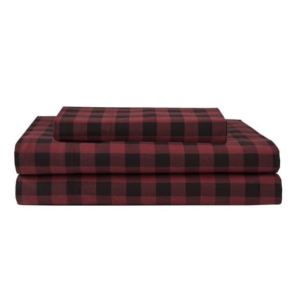 Elite Home Products, Inc Elite Home Products Medium Blue Winter Nights Cotton Flannel Bed Sheet Set buffalo plaid-red Twin Flannel Check Standard
