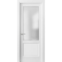 Pantry Kitchen Lite Pre-Hung Door | Lucia 22 White Silk with Frosted Opaque Glass | Single Panel Frame Trims | Bathroom Bedroom Sturdy Doors-30" x 80"