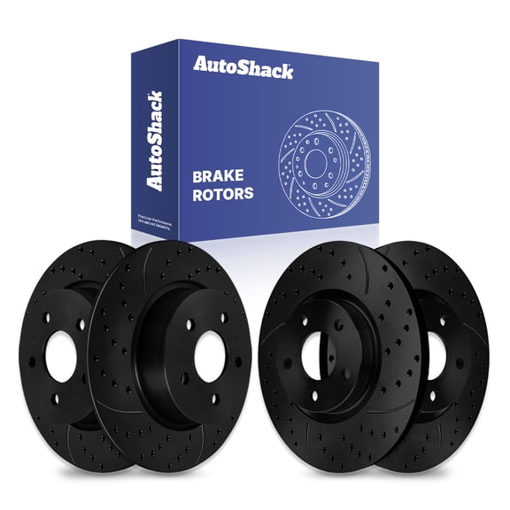 AutoShack Front Vented & Rear Solid Drilled & Slotted E-Coated Brake Rotors Black Finish 4-PC Set Replacement for 2013-2016 Ford Escape 2013-2017 Ford C-Max NightGuard
