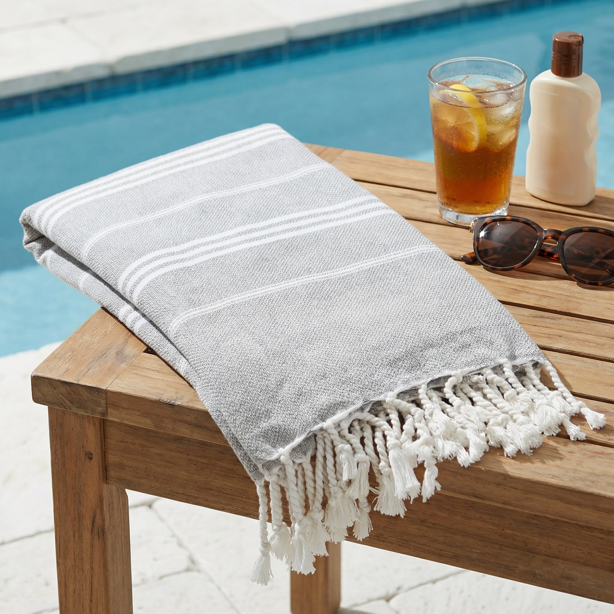 Unique Bargains Stripe Turkish Sand Free Towel 2 Pack Grey/Pink 71"x35"