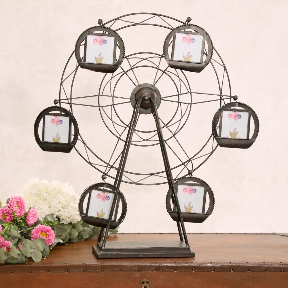 Decmode Black Metal Ferris Wheel Picture Frame Display with Six