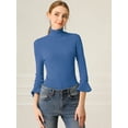 thumbnail image 3 of Suéter de Cuello Alto Allegra K Con Volantes para Mujer Jersey de Punto Elástico Azul XL, 3 of 6