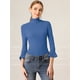 thumbnail image 3 of Suéter de Cuello Alto Allegra K Con Volantes Para Mujer Jersey De Punto Elástico Ajustado Azul XS, 3 of 6