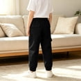 thumbnail image 2 of XAOFW Slim Fit Boys Cargo Pant With Elastic Drawstring Waist Solid Color Straight Leg Trousers Kids Back To School Jogger Pants Comfortable Bottom 9-10 Years, 2 of 7