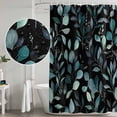 thumbnail image 4 of Teal Black Botanical Shower Curtain Set - 48" x 72" Washable Bathtub Curtain with 12 Hooks, Spring Eucalyptus Leaves Greenery Waterproof Fabric Stall Shower Curtains for Bathroom/Bathtub Décor, 4 of 6