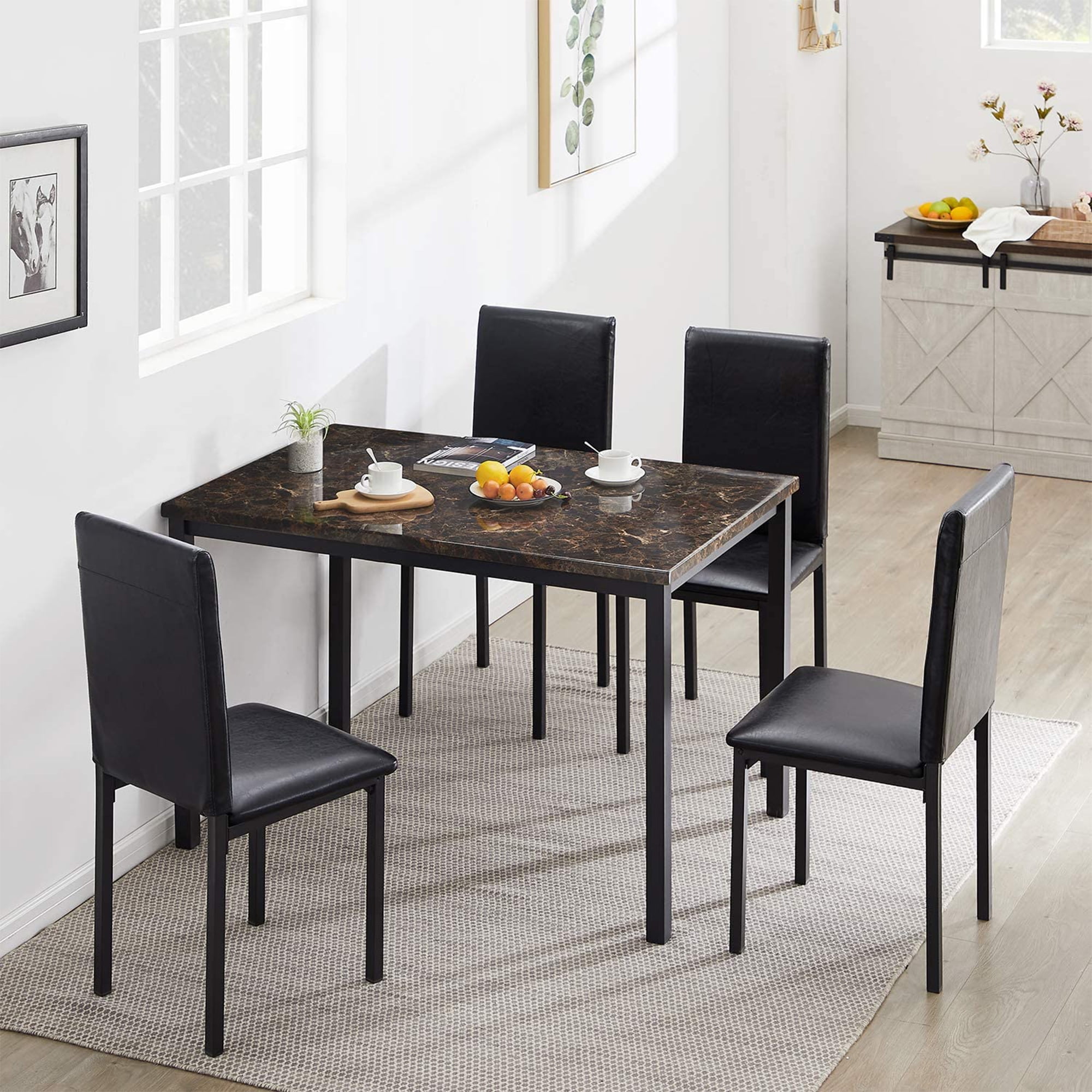 uhomepro 5 Pieces Dining Table Set, Elegant Marble Top Kitchen Table ...