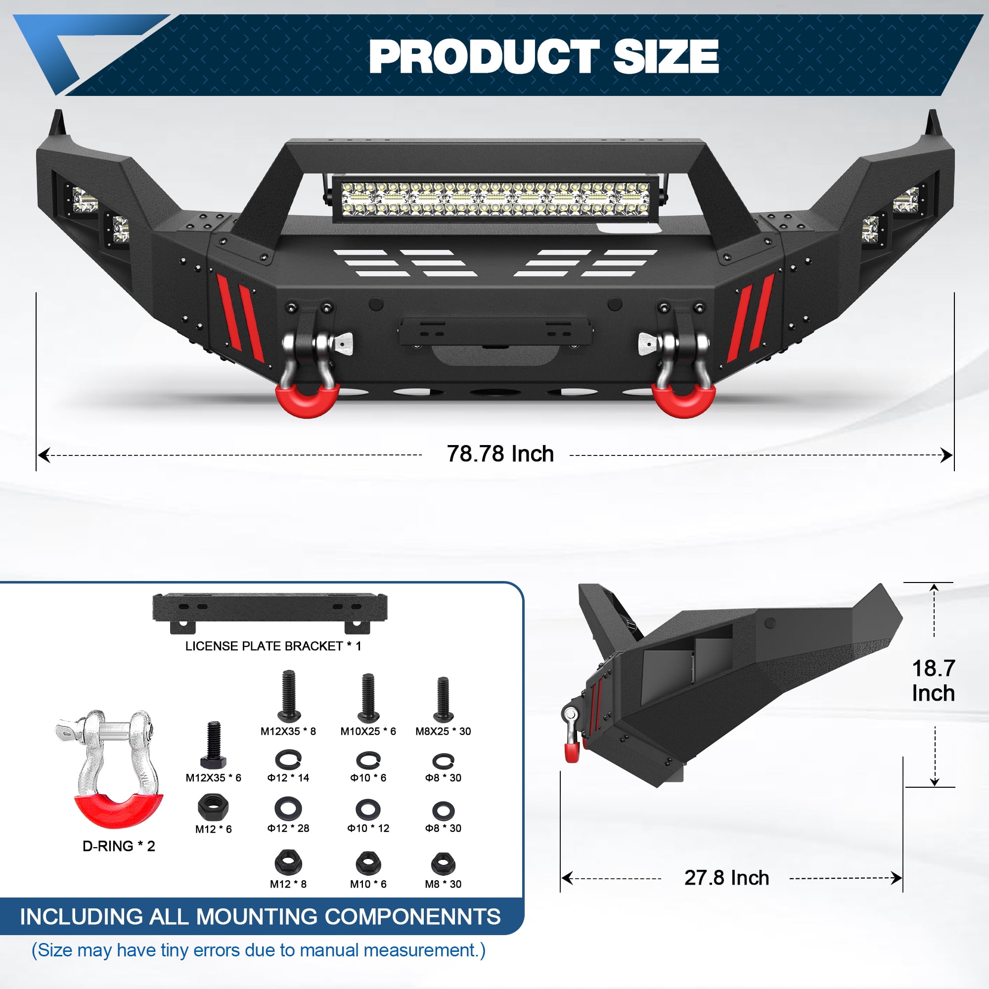 POFENZE Front Bumper for Dodge Ram 1500 2013-2018 and Ram 1500 2019-2024 Classic Truck Bumper for Ram 1500 with Winch Plate