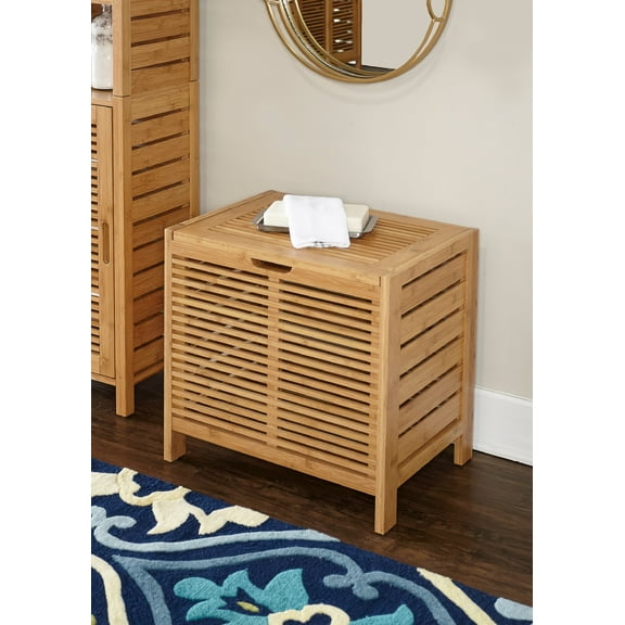 Linon Harding Lift-Top Hamper, Natural Bamboo Finish