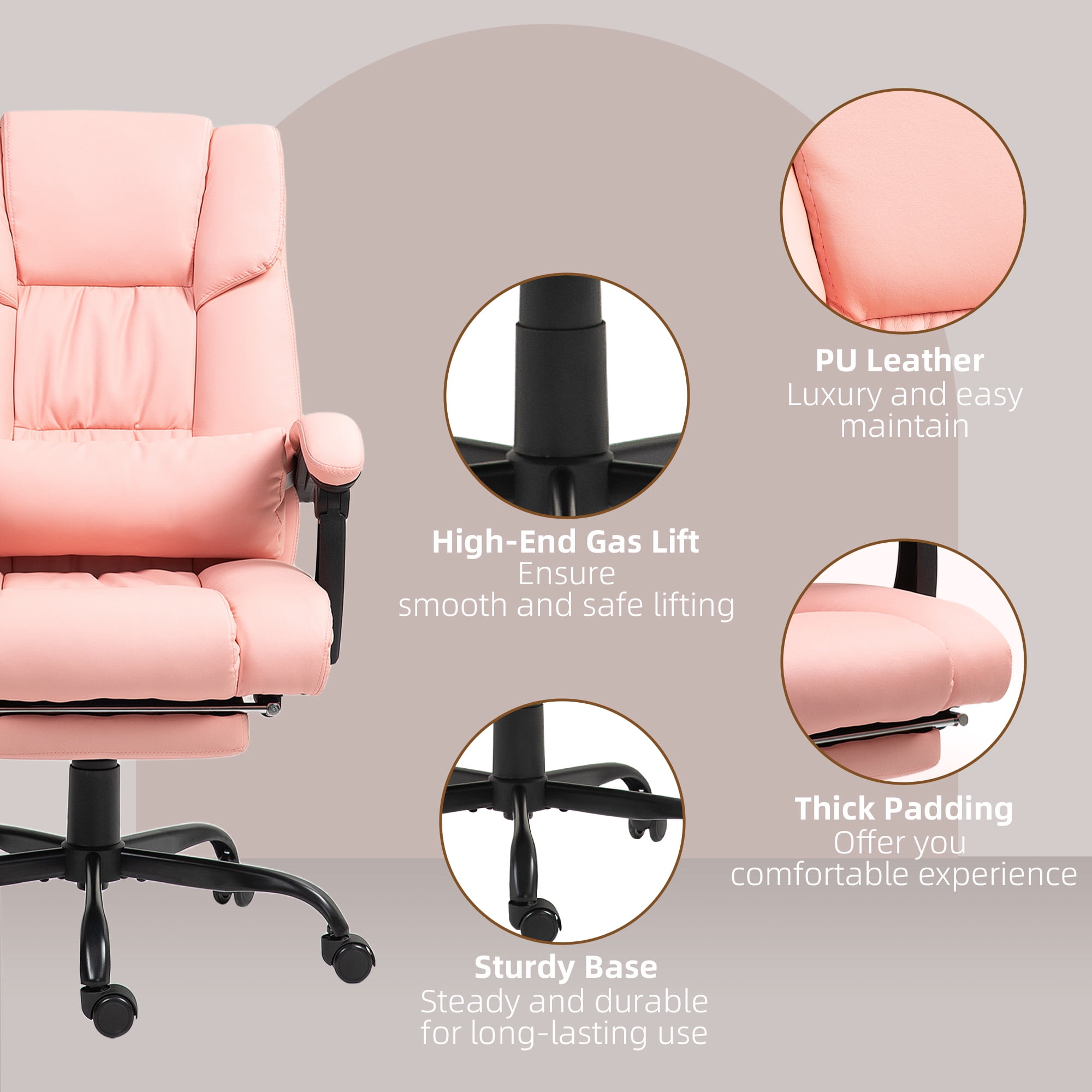 Vinsetto High Back Vibration Massage Office Chair with 6 Points, Height Adjustable Reclining Office Chair with Retractable Footrest and Remote, Pink