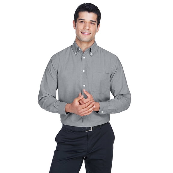 Harriton M600 Men's Long Sleeve Oxford Shirt-Oxford Grey-3XL
