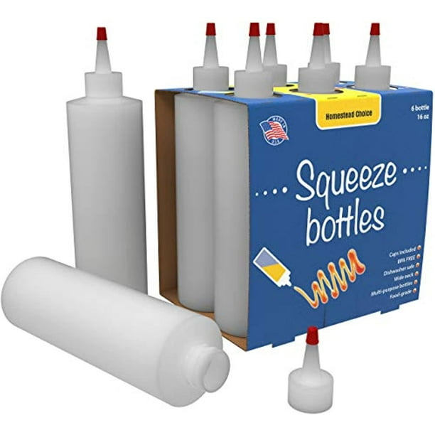 7pack Plastic Condiment Squeeze Bottles 16 Ounce with Red Tip Cap