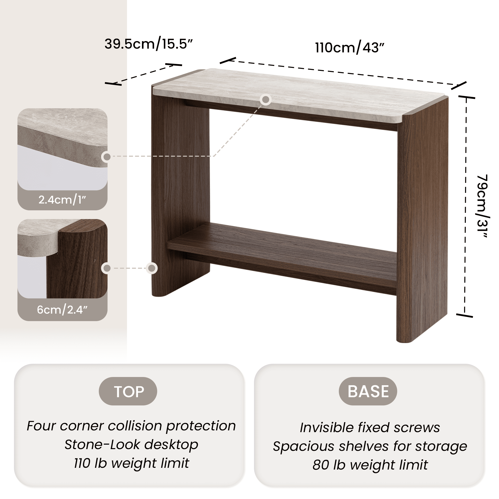 COSIEST Stone-Look Rectangle Console Table,Modern & Functional Home Sofa Table