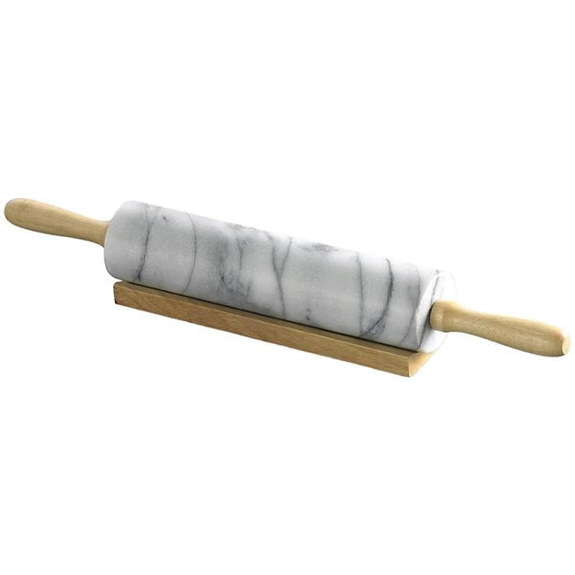 18 in. White Marble Rolling Pin with Wood Cradle