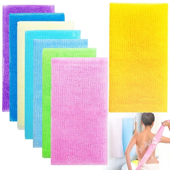 8 Uds. Paño de baño exfoliante de 35 pulgadas, toalla de baño para la piel, toalla de nailon para ducha, depurador corporal, lufa para mujeres y hombres