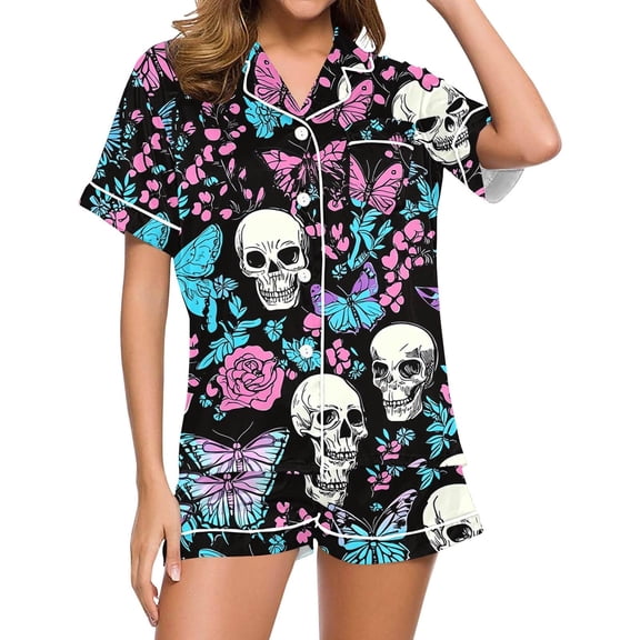 2 Pieces Halloween Pajamas Set for Women Cozy Lounge Outfit Pumpkin Ghost Sleepwear Top and Shorts Festival Everyday Wear