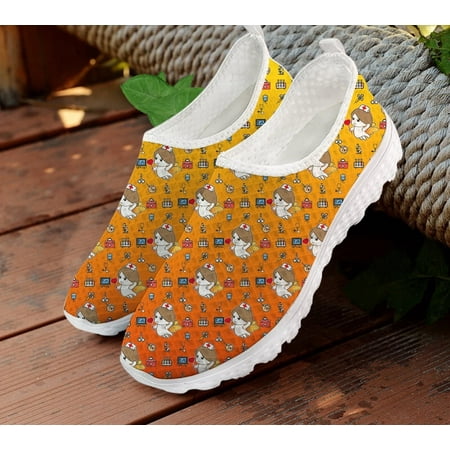 Cartoon Nurse Print Plus Size Summer Woman Flats Casual Shoes for Women Mesh Sneaker Ladies Slip on Loafers Footwear Beach Shoe