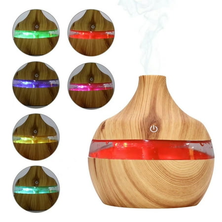 

MLMLH 300ml LED Mini Aroma Essential Oil Diffuser Air Humidifier Light Wooden Grain
