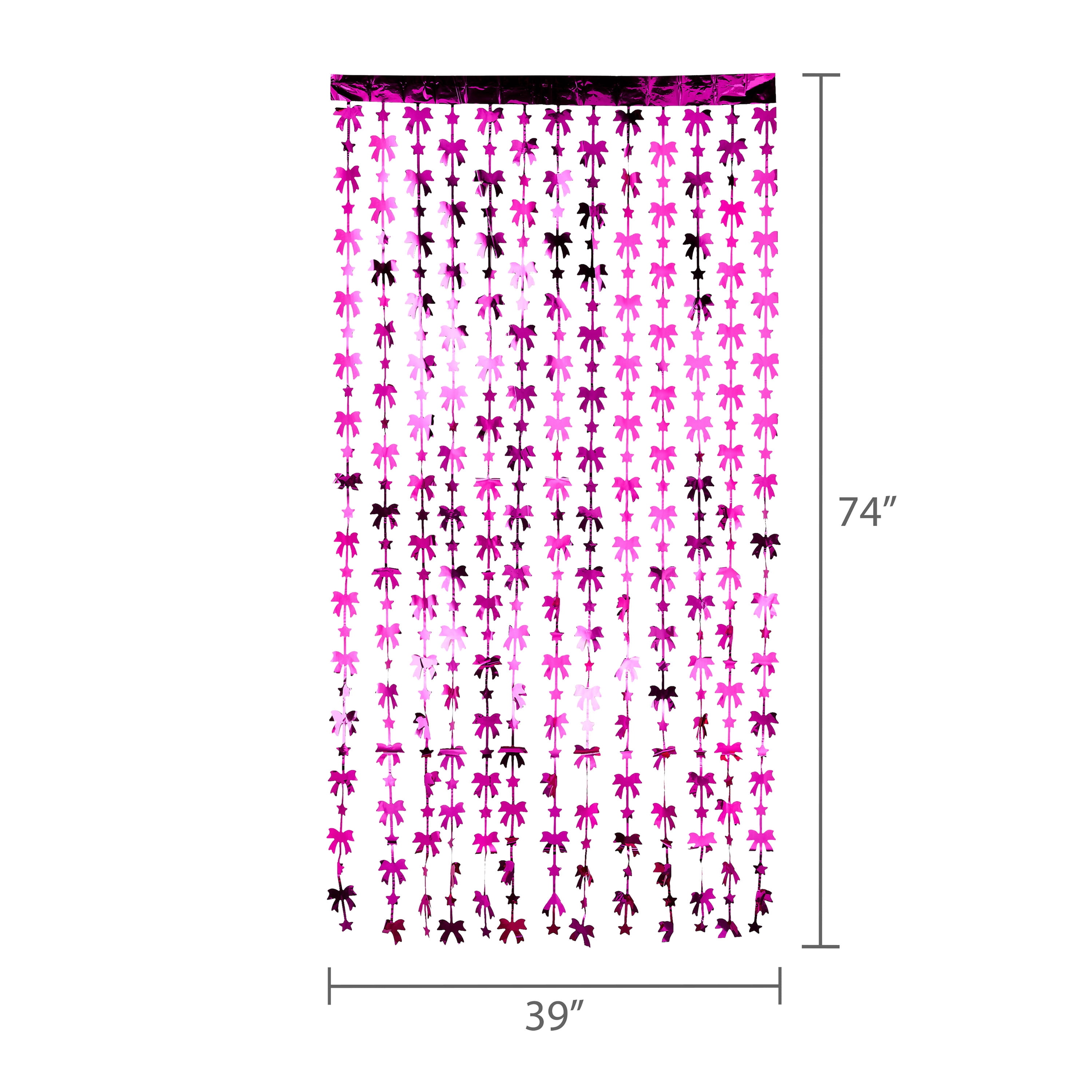 Pink Bows and Stars Foil Fringe Curtain, 39" x 78.3", by Way To Celebrate