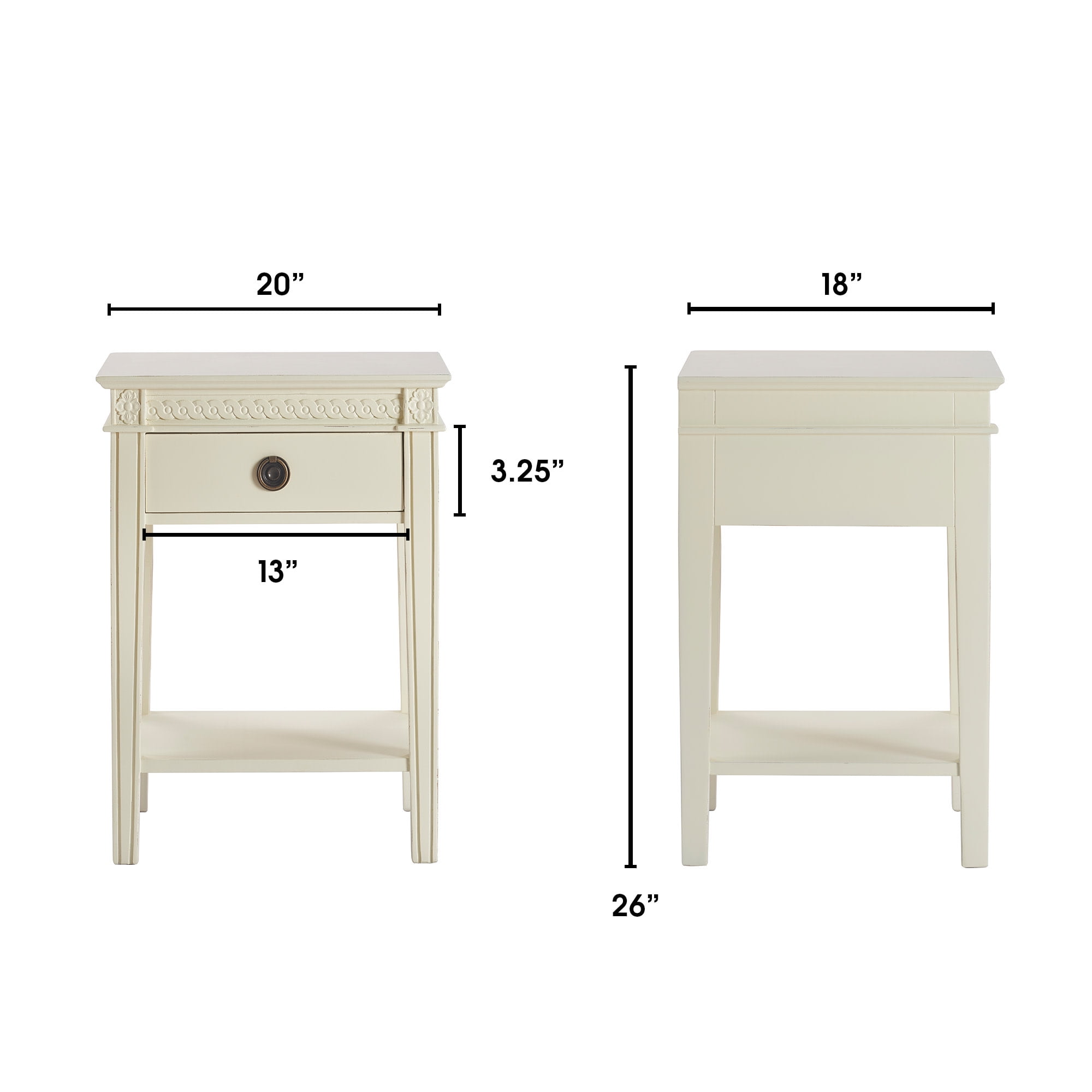 Finch Westport Modern Bedside Accent End Table with Storage, Vintage Cream
