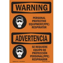OSHA WARNING Sign - PPE Respirator Bilingual | Peel And Stick Wall Graphic | Protect your Business, Class Room, Office & Interior Surroundings | Made in the USA
