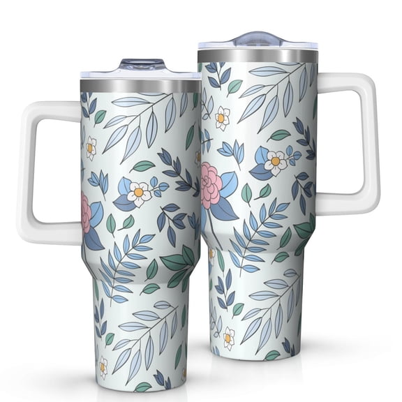Floral 40oz Tumbler– Stainless Steel Insulated Tumbler with Handle and Straw, Large Capacity Travel Cup for Hot & Cold Drinks,Thanksgiving,Christmas, Spring,Flower
