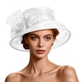 thumbnail image 2 of SAWOBUUN Women Organza Church Derby Hat Wide Brim Fascinator Sun Flower Hats for Wedding Cocktail Tea Party, 2 of 7
