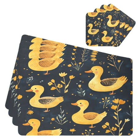 

Wobogo Yellow Ducks Placemats Coasters Set of 4 Heat-resistant Non-slip Easy to Clean Square Dinner Plate Mat