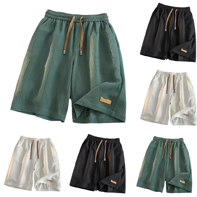 JDQJBZ Mens Beach Shorts Solid Color Ice Silk Lightweight Relaxed Drawstring Quick Dry Summer