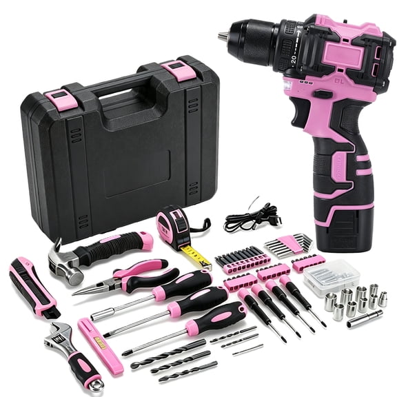 BN-LINK 16.8V Cordless Drill, 66Pcs Electric Power Drill Set, 20 1 Torque Setting,Lightweight Power Drill Tool Set for Home DIY Projects, Pink