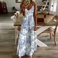thumbnail image 4 of Blue Toile De Jouy Sleeveless Suspender Dress Summer Fashion Casual Long Dress, 4 of 9