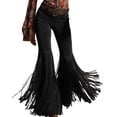 thumbnail image 2 of Karymi Sweatpants Women Western Style Fringe Bell Bottom Trousers, Solid High Waist Flare Long Pants, Slim Fit Stretch Retro Cowboy Pants , Belt Not Included Women's Clothing, 2 of 6