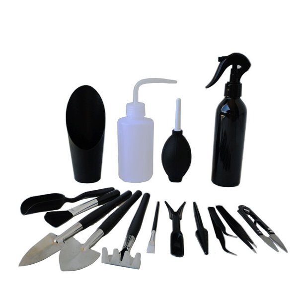 Juego de herramientas de jardín, 15 piezas de herramientas manuales de jardinería, juego de herramientas manuales de jardín ABS, mini juego de herramientas para plantas suculentas con bolsa