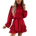 thumbnail image 2 of TopLLC Robe à Manches Longues Col Rond Hauteur Genou Mode Femme Solide Décontractée Col Rond Manches Longues Robe de Vacances Robe Femme, 2 of 9