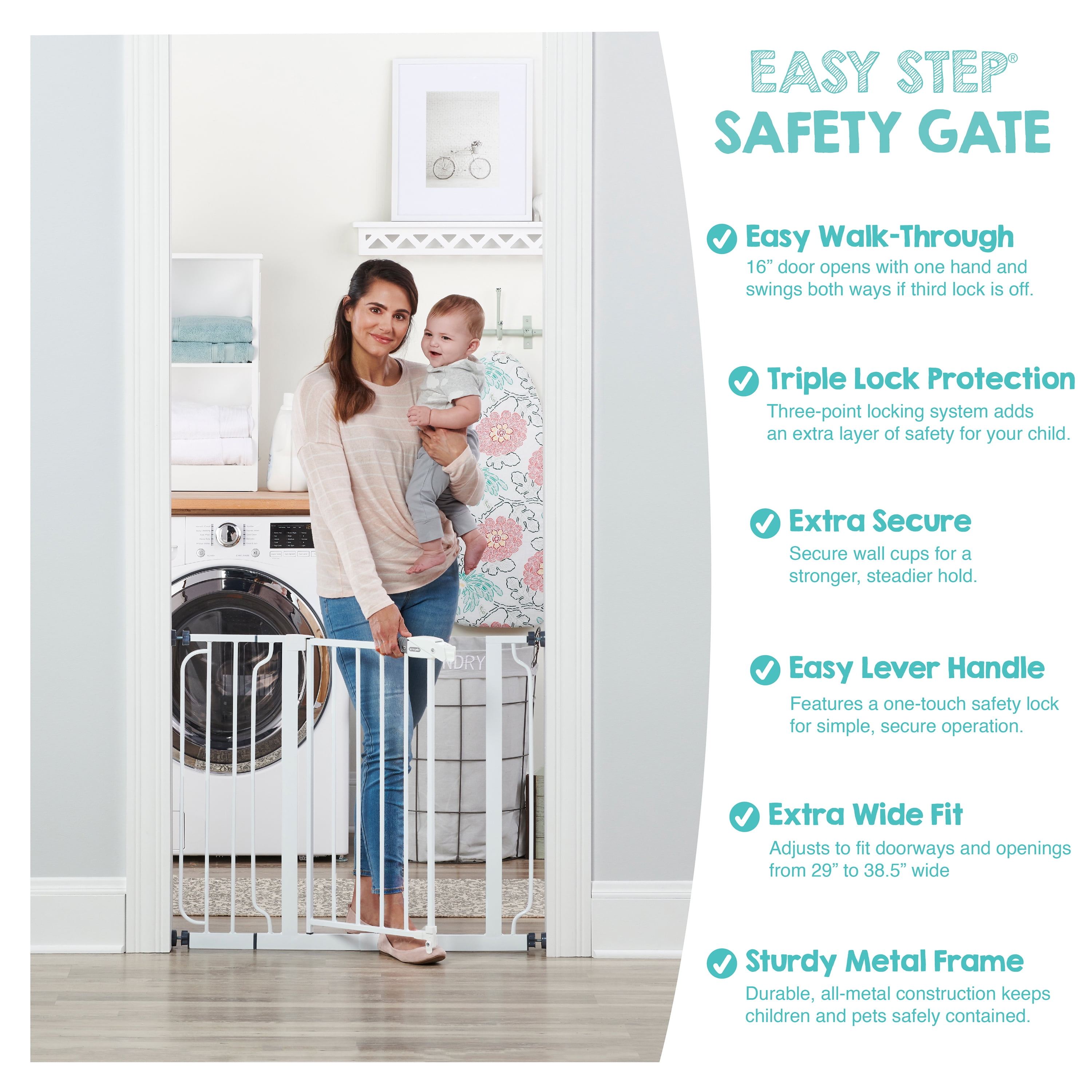 Regalo Easy Step 38.5-Inch Extra Wide Baby Gate, Includes 6-Inch Extension Kit, 4 Pack Pressure Mount Kit and 4 Pack Wall Mount Kit