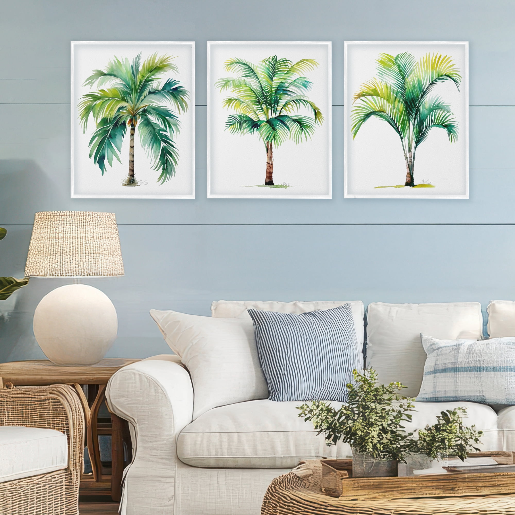 Stupell Industries Exotic Lagoon Palms 3 Piece White Framed Giclee Art Set, design by Shelly Craig