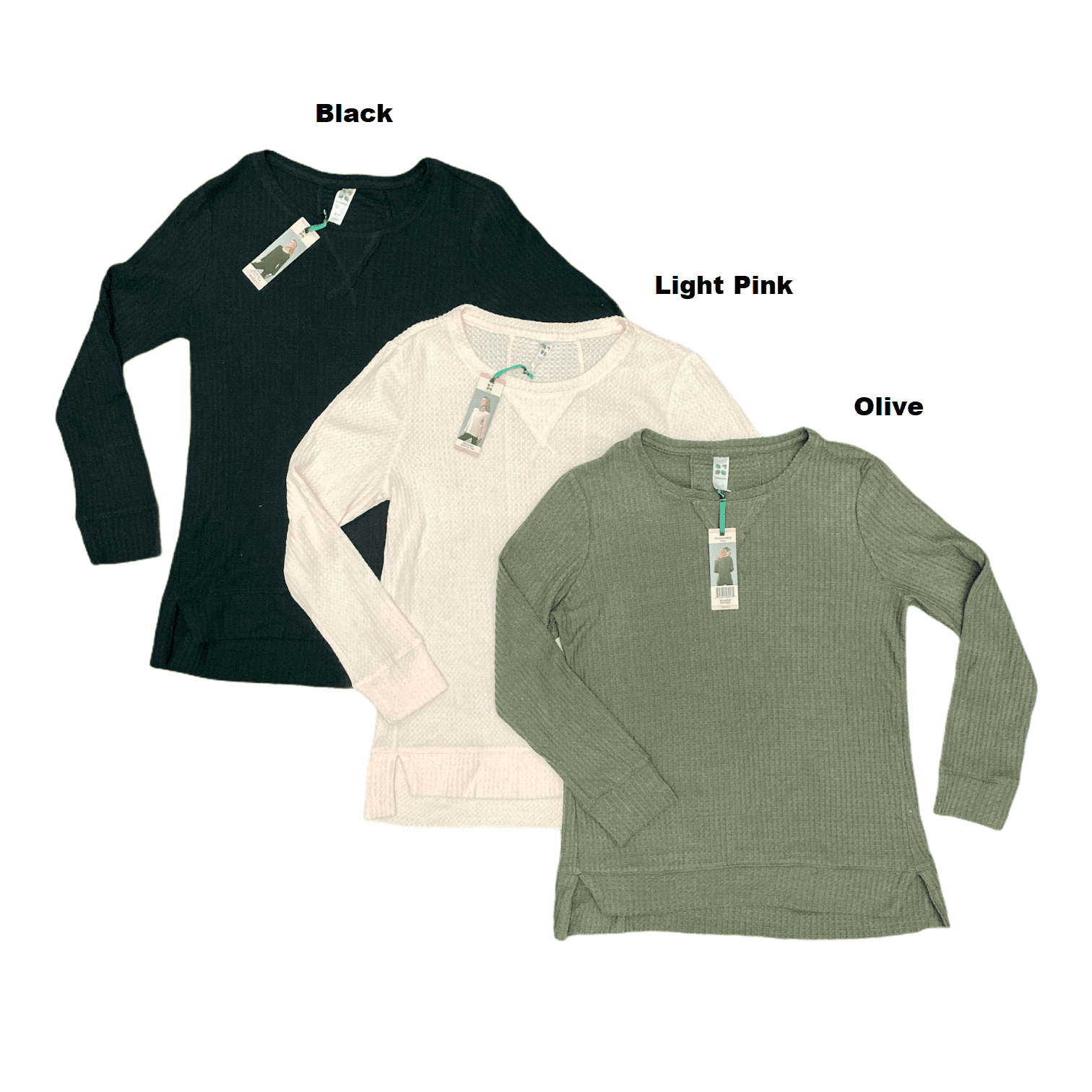 Green Tea Women's Soft Long Sleeve Brushed Waffle Knit Thermal Top