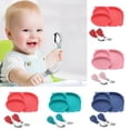 thumbnail image 1 of Dengjunhu Toddler Feeding Divided Plates with Spoon and Fork Deep Sides and Three Compartments for Easy Self Feeding | BPA Free | Dishwasher Safe, 1 of 7