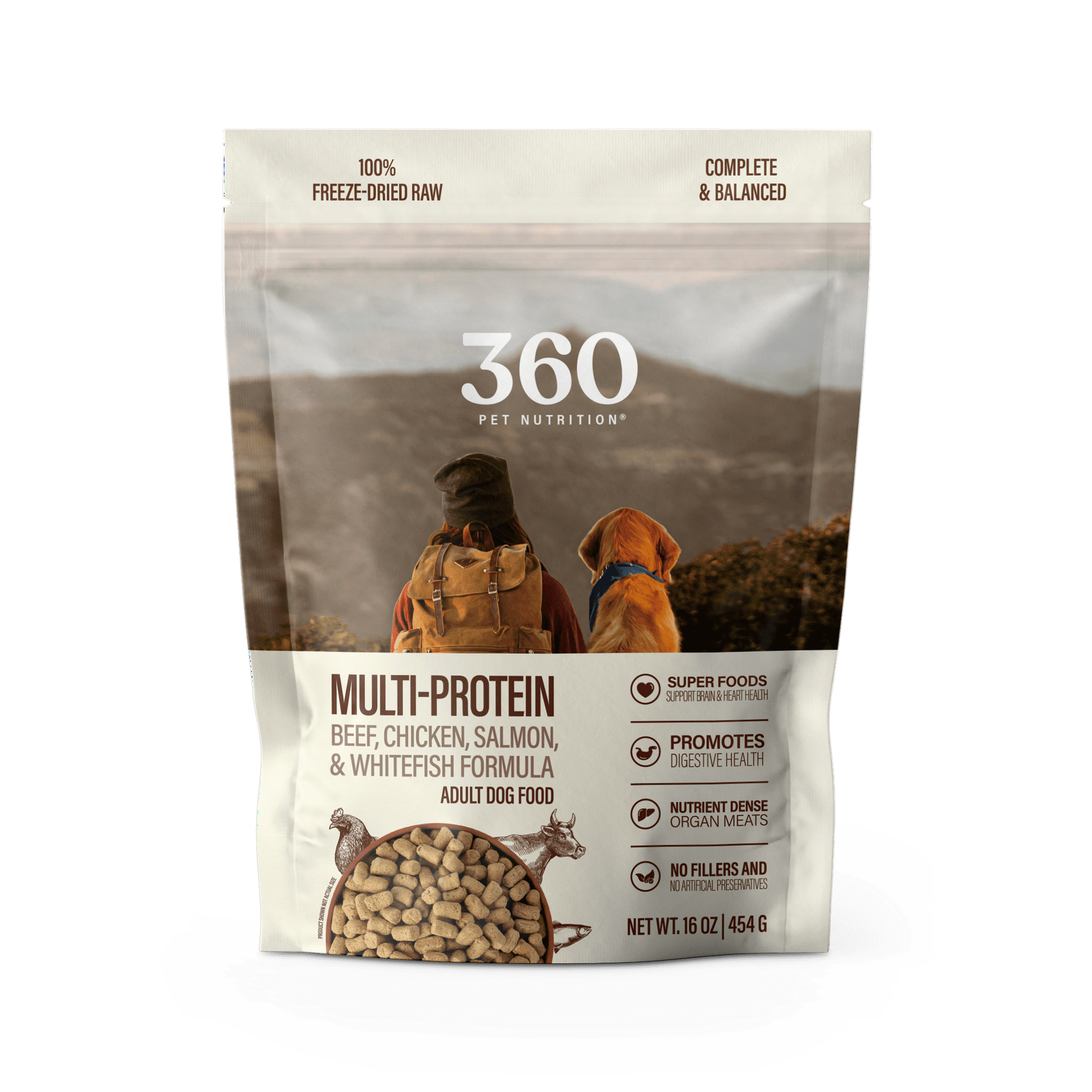 360 Pet Nutrition Freeze Dried Multi-Protein Dog Food, 16 oz. Bag